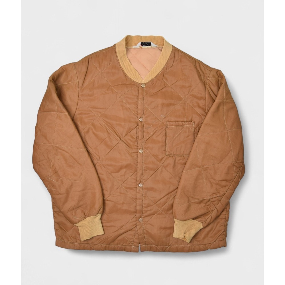 Vintage Quilted Jacket Mens Large Brown Bomber Sears Sportswear Snap Button